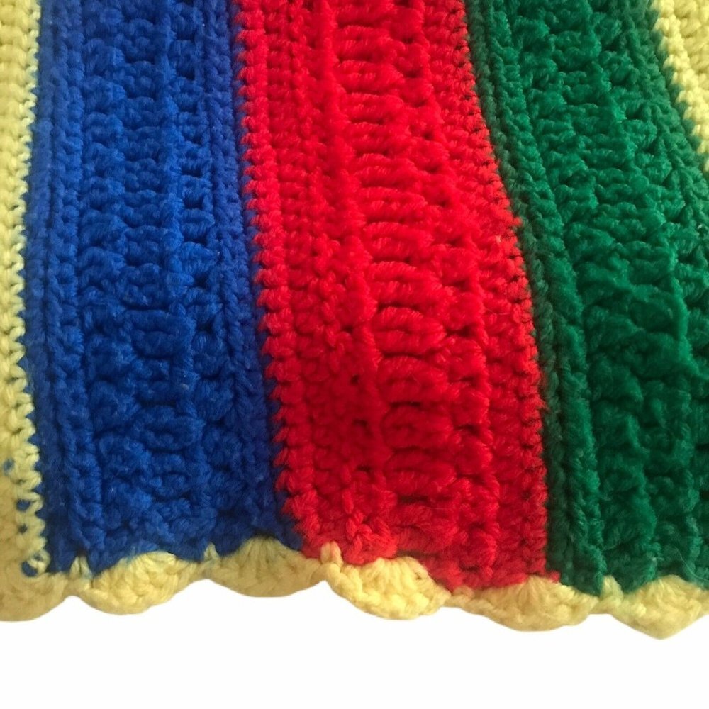 Handmade Rainbow Stripe Crochet Boho Blanket Throw Colorful Multi Acrylic - Picture 6 of 6